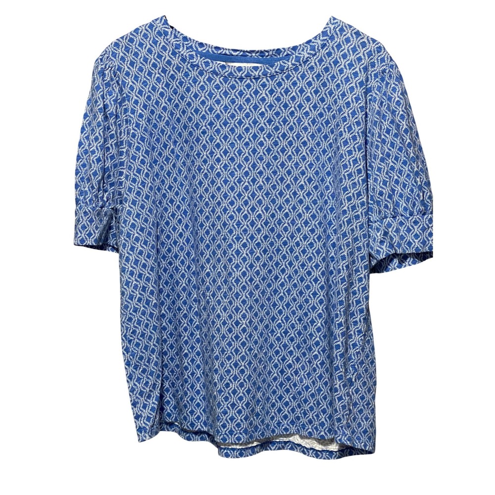Liz Claiborne Womens XXL Blue White Geometric Diamond Print Cotton T-Shirt Top